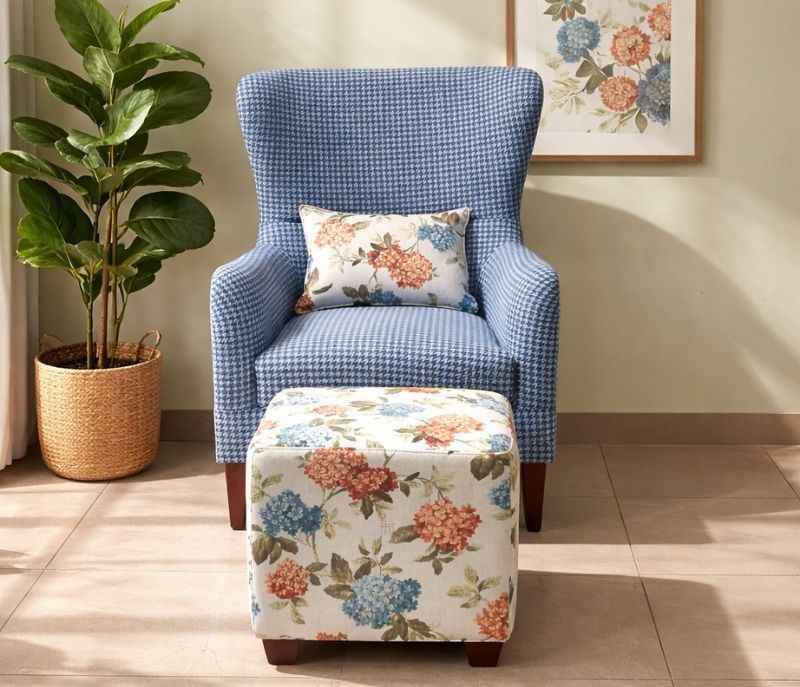 Image 1 for Wing Chair+Ottoman Velvet Fabric