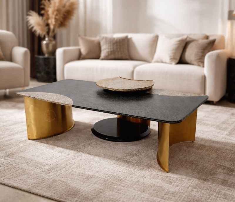 A54-1+1-CT Center Table With Marble Top And Metal Base (WH OTD)