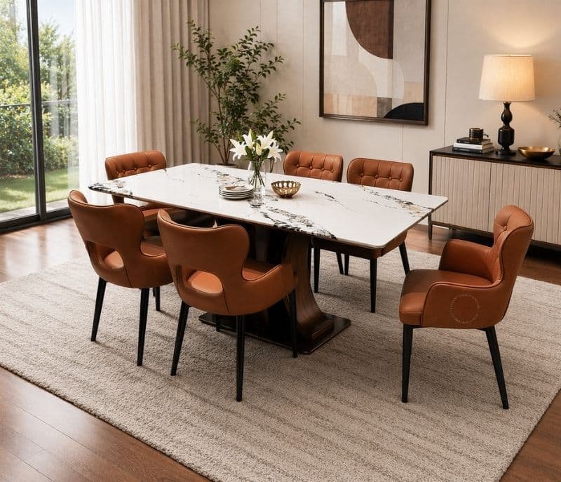 Image 1 for 2482 table+ 131 orange Chair DT+06 Chair Leather And Metal Leg (BTM)