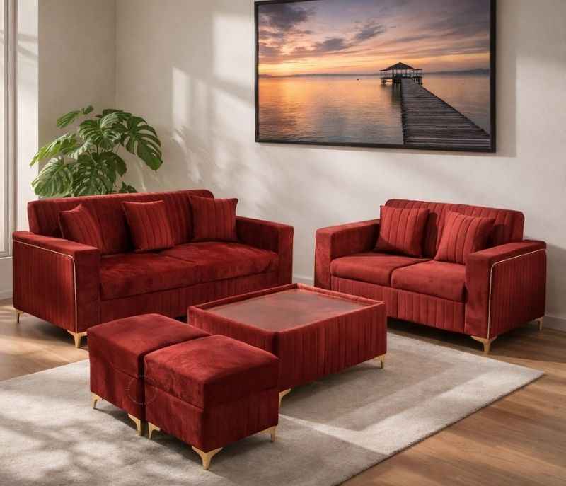 Image 1 for New Oreo Sofa 3+2+2 Puffy+Center Table With Glass Velvet Fabric (EC)(HYD)