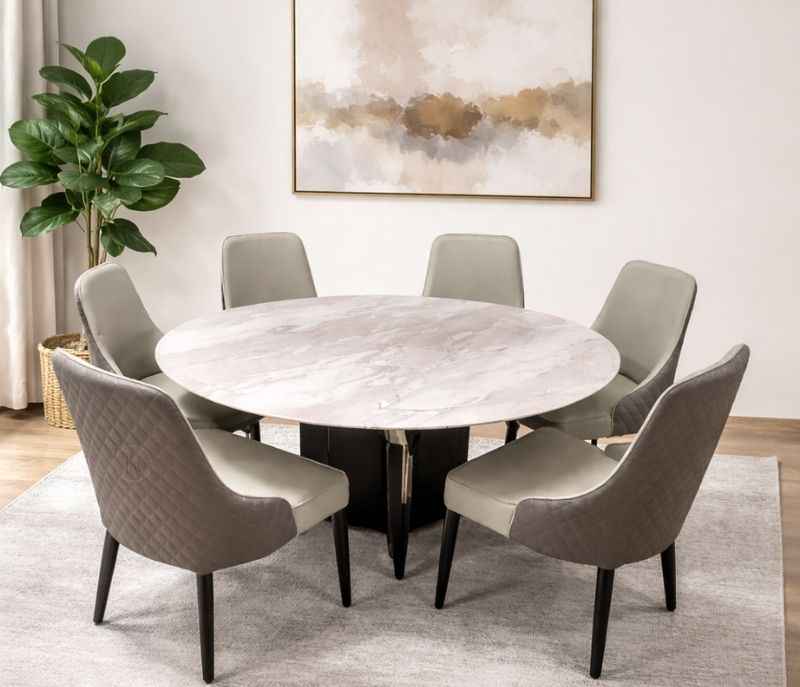 Image 1 for 623 6 Seater Marble and Rubberwood Dining Set with Premium Leatherette Upholstery (BWD)
