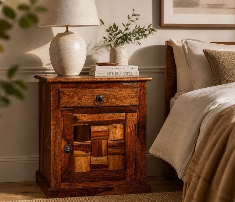 Image 2 for Nivaar Bed Side Table Solid Sheesham Wood Honey Finish (SCV _PKU)