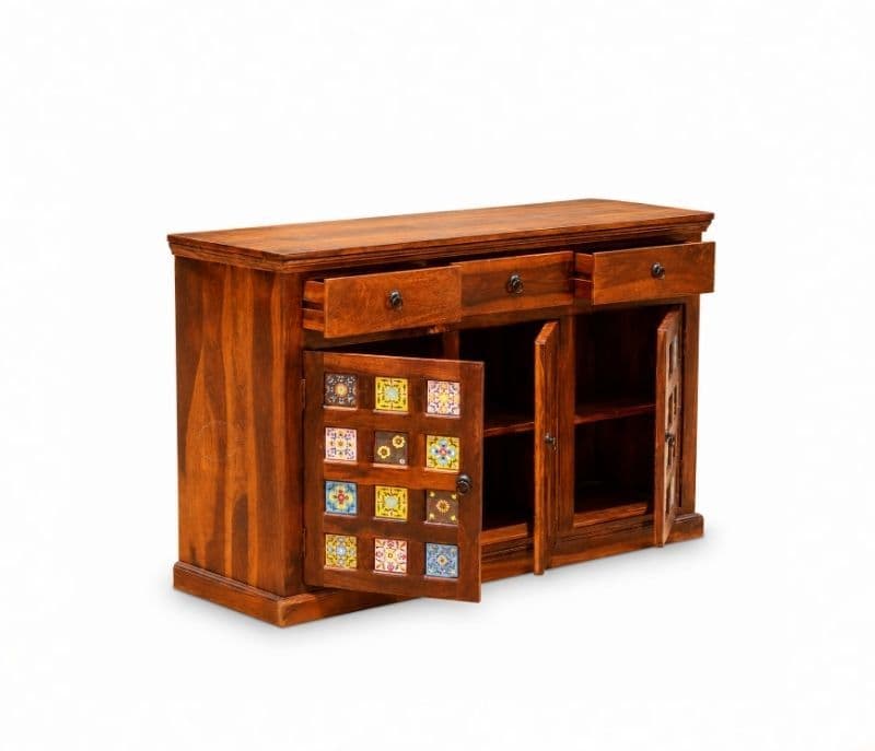 Image 5 for 3 Door Tile Side Board Solid Sheesham Wood (SCV_PKU)