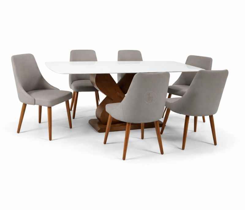 Image 2 for 936 6 Seater Imported Marble Dinign Set with Premium Leatherette Upholstery (WH)