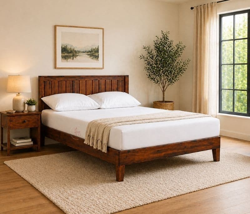 Image 1 for Zinus Sheesham Cot Premium Solid Sheesham Wood Queen Size Without Storage Wood Honey Finish (SCV _PKU)