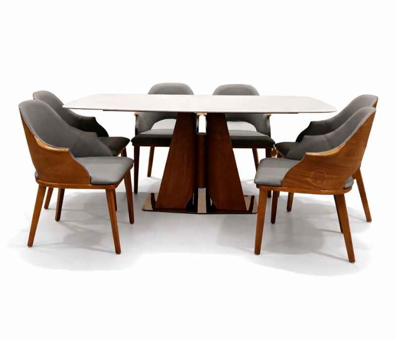 Image 4 for Dining Set 6+1 687/2136 Imported Oak Wood With PVD Rose Gold And Marble Top (CP OTD)