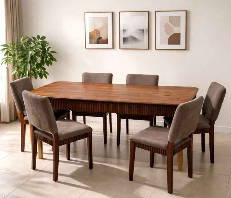 Image 3 for Fluted 1+6 Seater With Wooden Top Dining Set (BSK OTD)