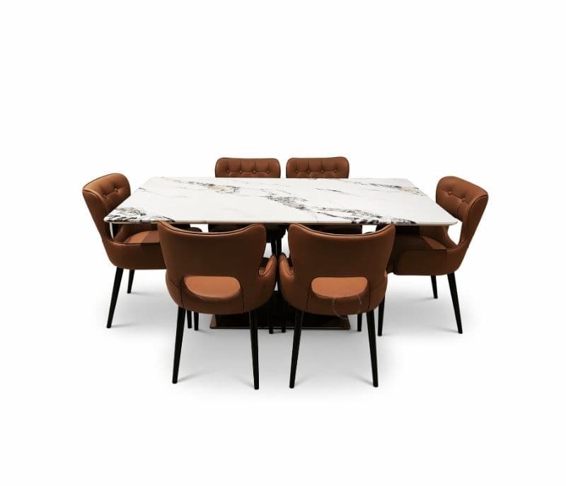 Image 4 for 2482 table+ 131 orange Chair DT+06 Chair Leather And Metal Leg (BTM)