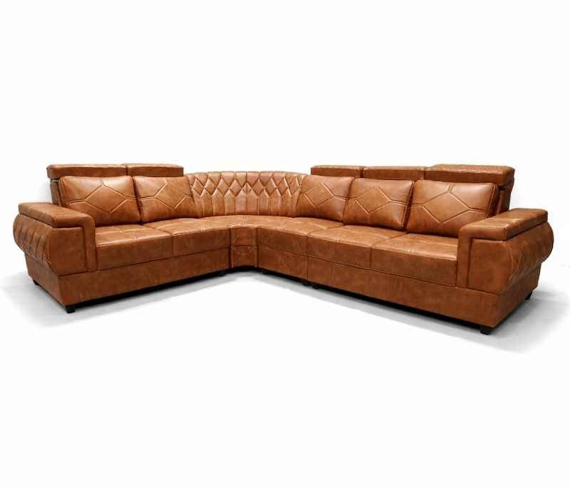 Image 7 for Bugati L-Shape Collection Sofa 2+1+C+2+CT+2 Puffy Micro Suede Fabric (Brown) (EC)