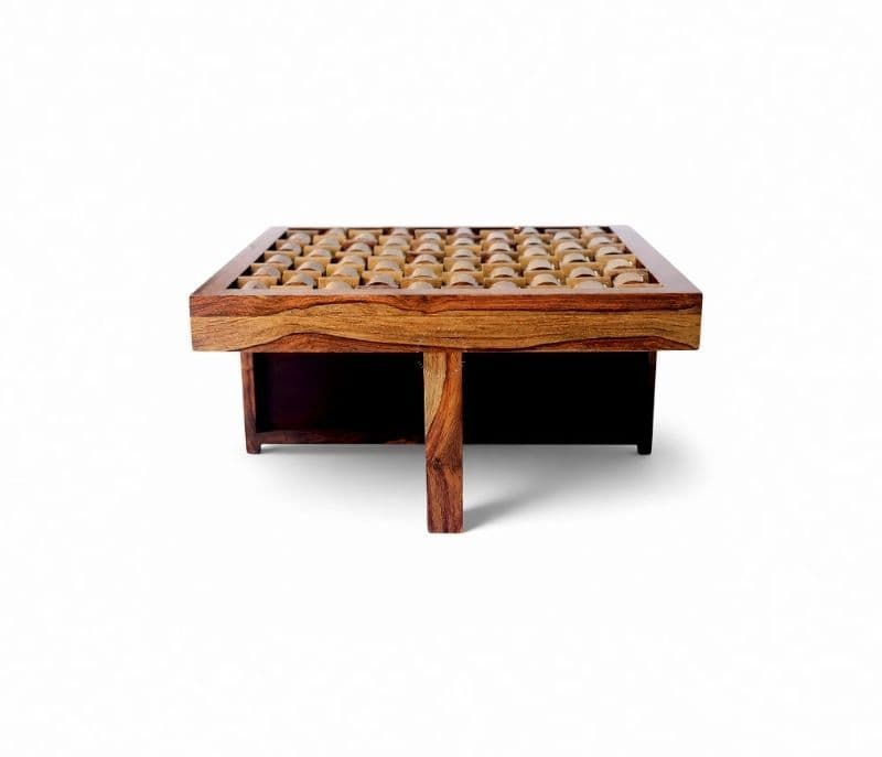 Image 10 for Nivaar 4 Stool Center Table Solid Sheesham Wood With Extra Glass And Cushions (SCV _PKU)(BTM)(WF)