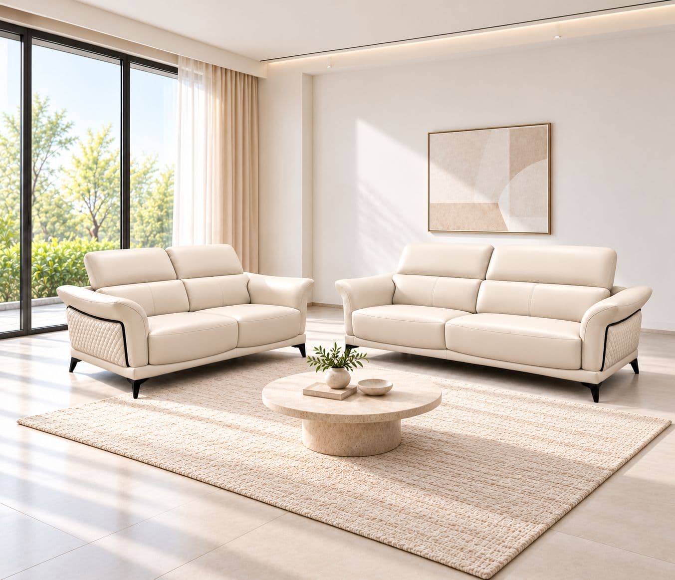 Topaz Sofa Set 3+2 Seater Fabric With Solid Neem Wood
