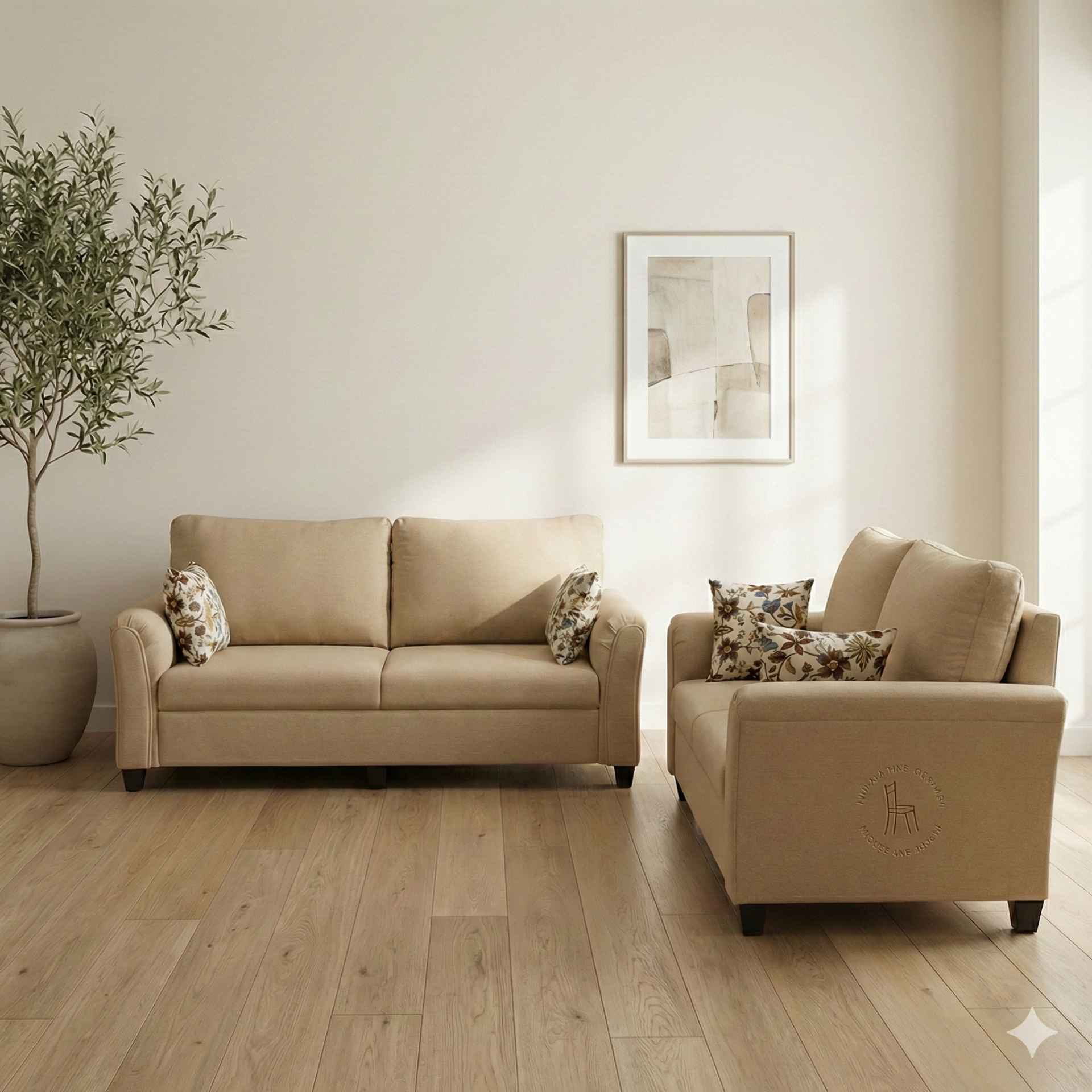 Image 1 for Aldo Royale Sofa 3+2 Seater Velvet Suede Fabric (Irish Cream) (WF)(EC)(BWD)