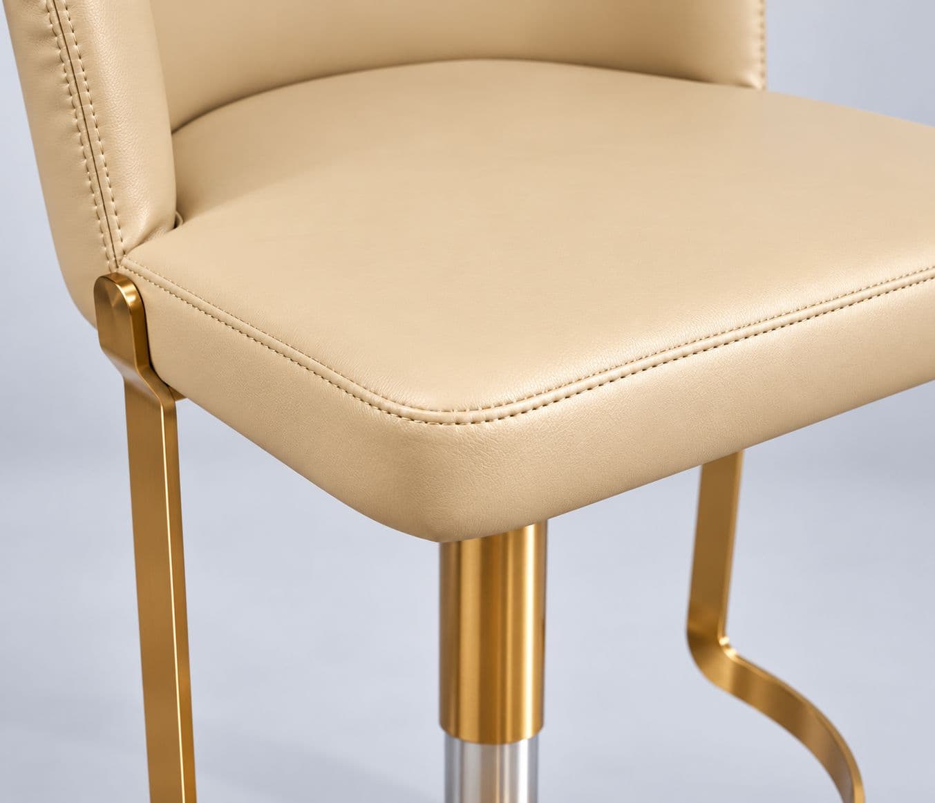 Image 6 for LG Bar Stool With Premium Beige Leatherette Curved Cushioned Backrest Metal Frame With Gold Finish (HYD OTD)