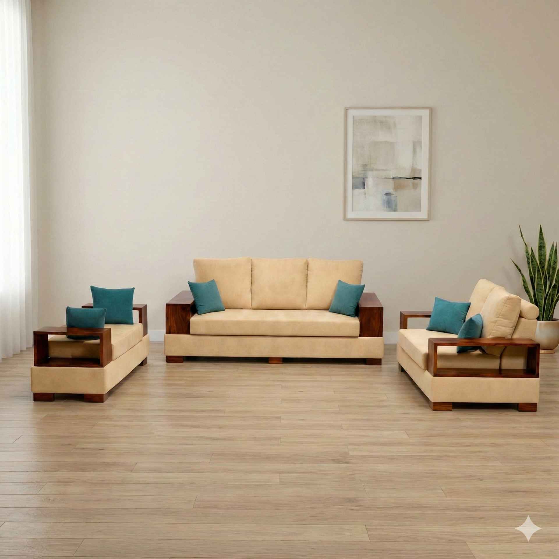Image 1 for Box 3+2 Living Sofa Set with Divider Suede Velvet Fabric (BSK)(HYD)(WF)