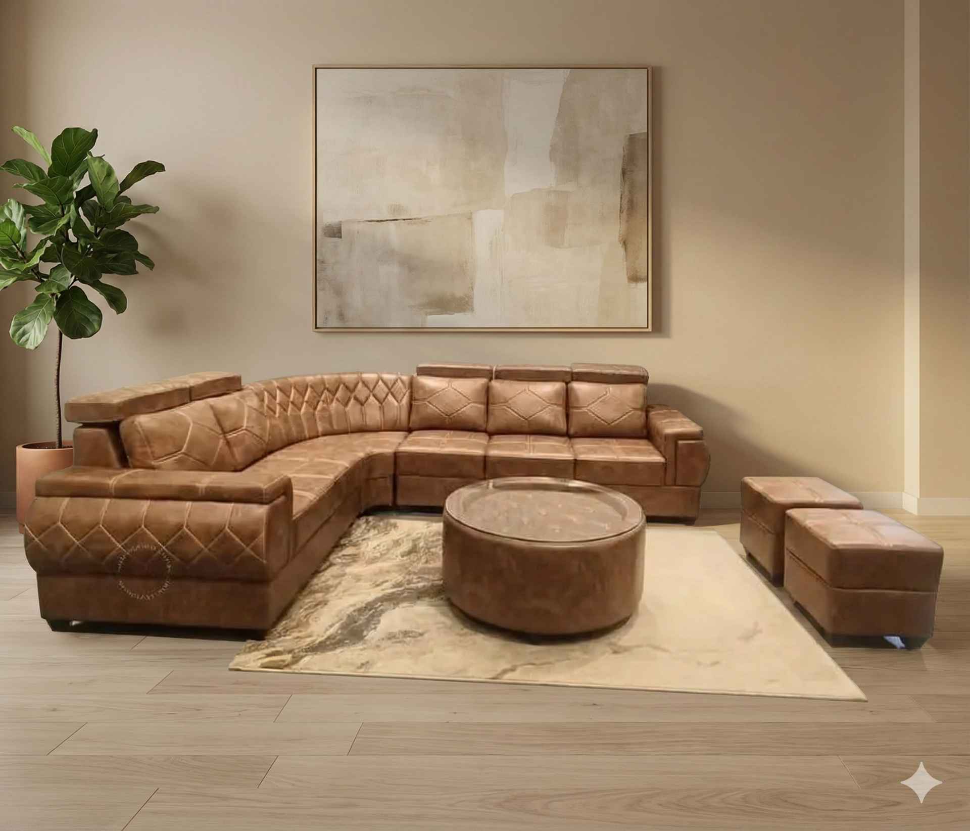 Image 1 for Bugati L-Shape Collection Sofa 2+1+C+2+CT+2 Puffy Micro Suede Fabric (Brown) (EC)
