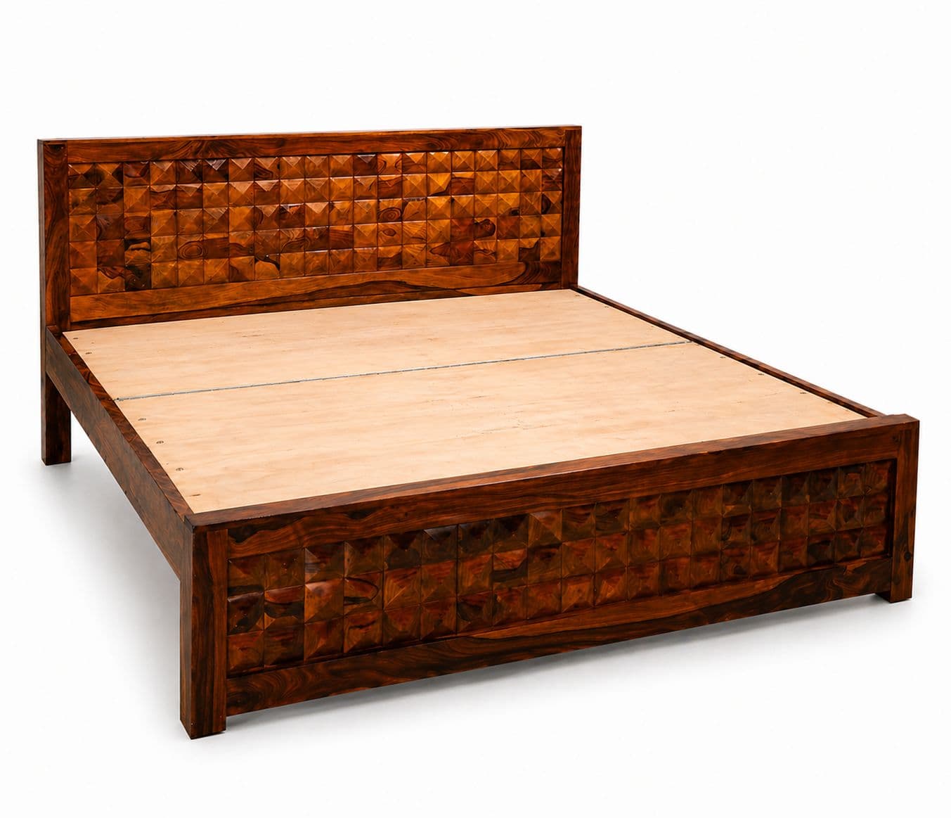 Image 3 for Diamond Cot Queen Size Without Storage Sheesham Wood Premium Solid Sheesham Wood Honey Finish