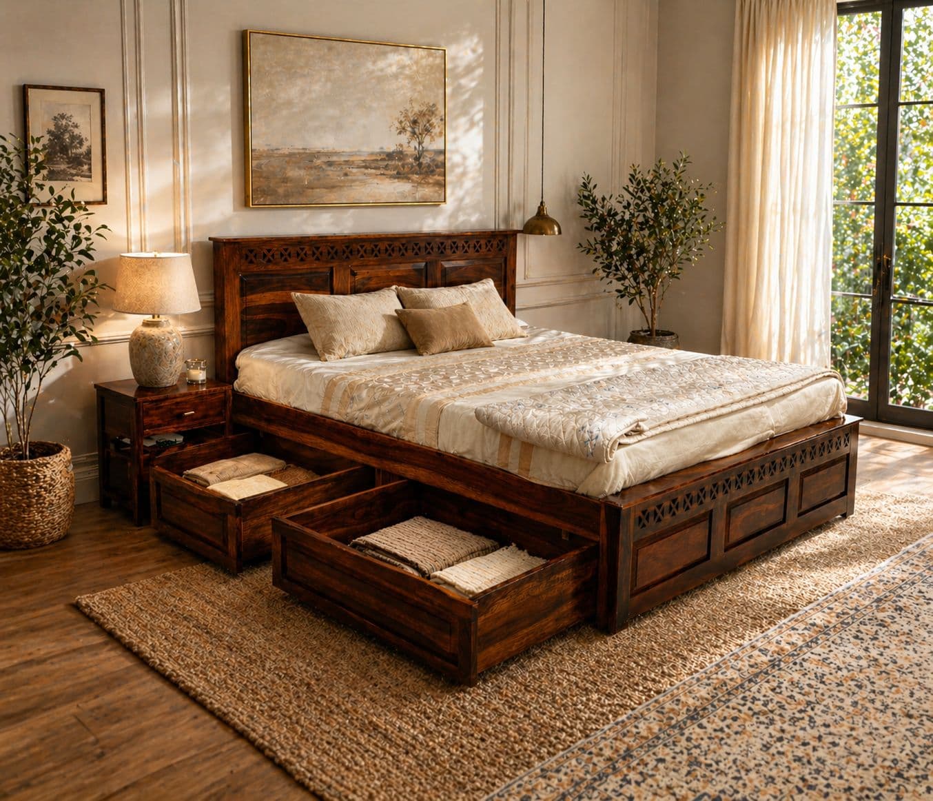 Image 2 for Rudolf King Size Box strorage Shesham Wood Storage Premium Solid Sheesham Wood Honey Finish (WF)(EC)