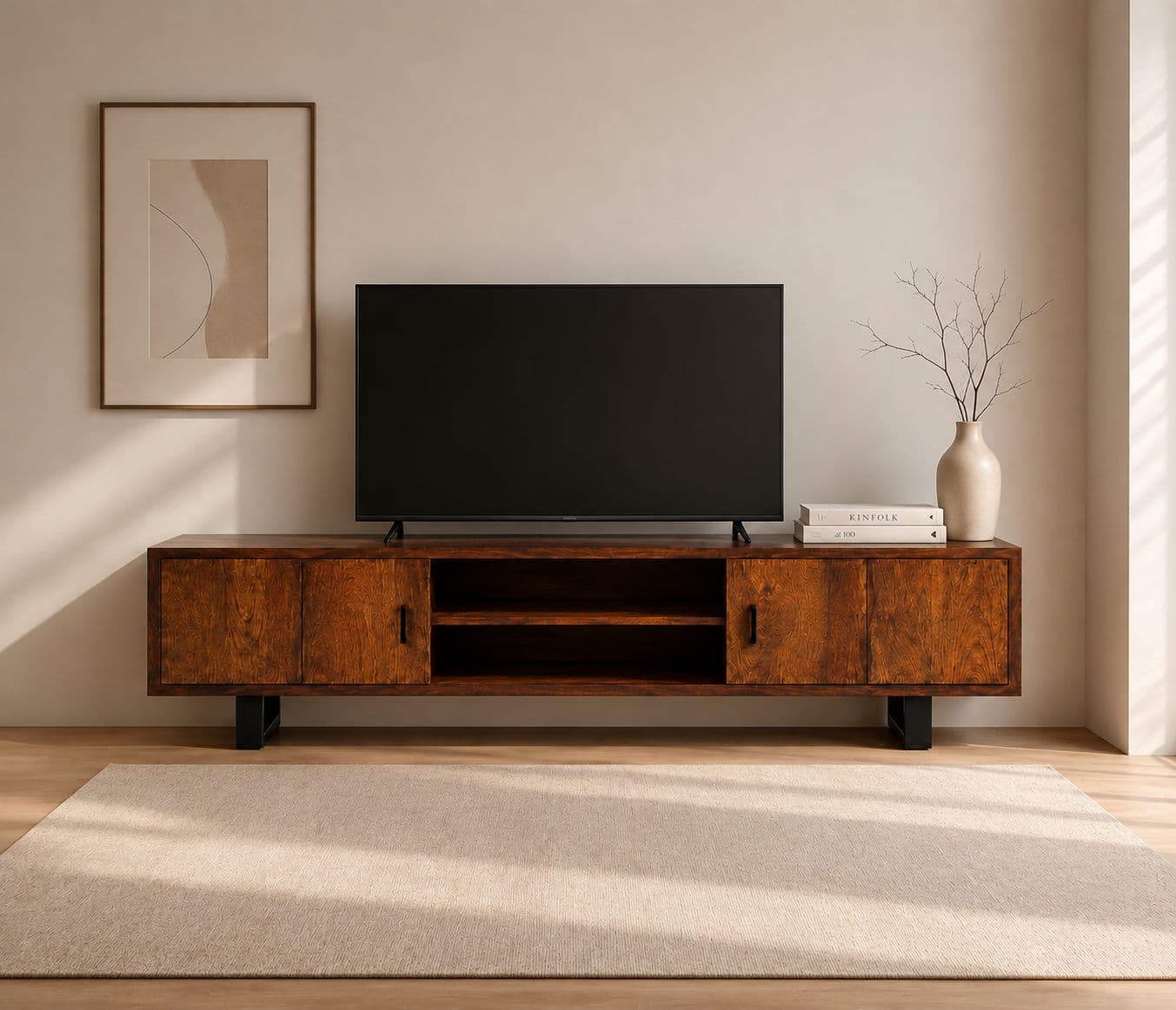 Image 1 for Live Edge TV Cabinet Solid Acacia Wood Leg MS Metal