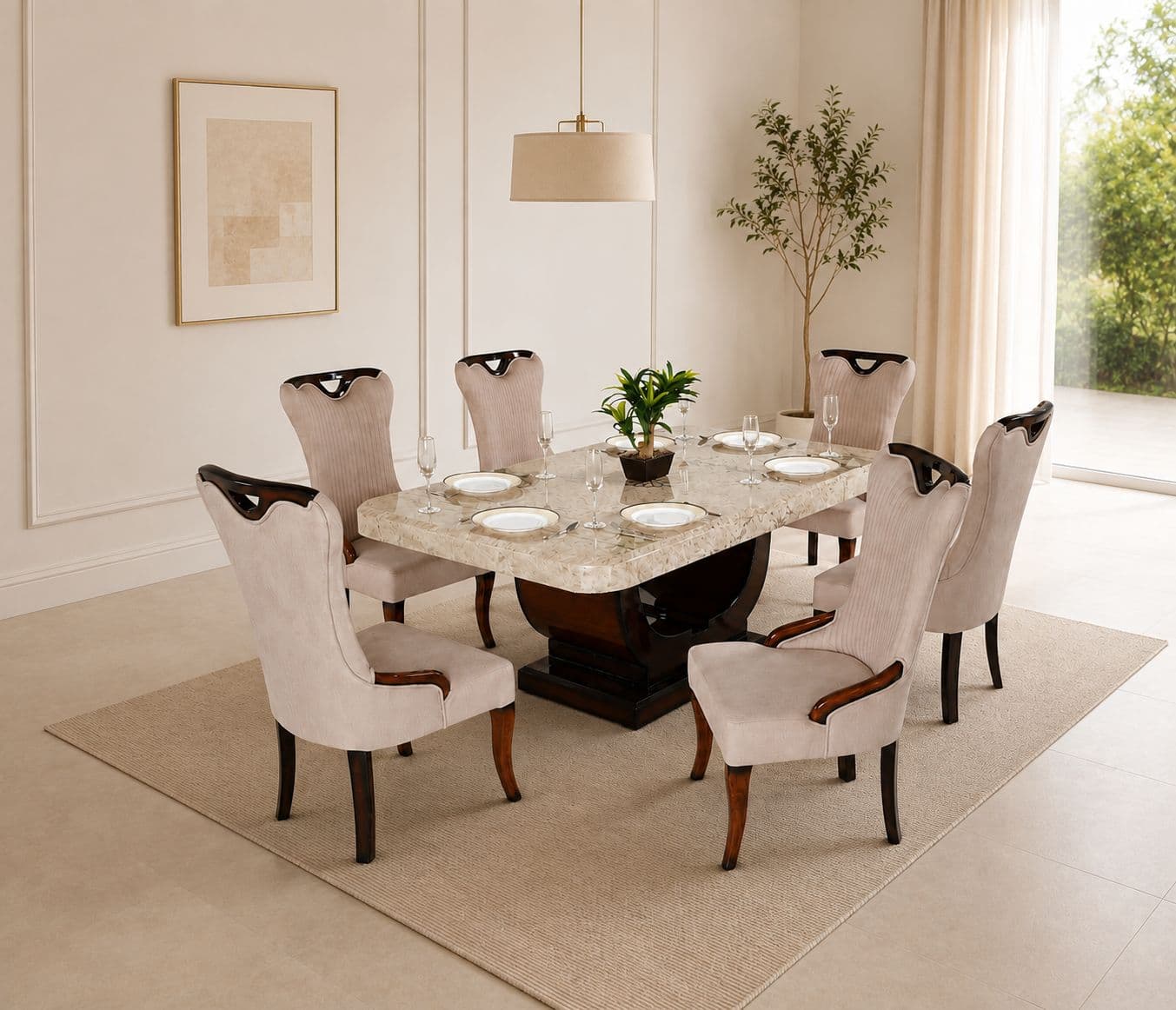 Diya Handle 1+6 Seater Dining Set ( RCH TD)(OWD)