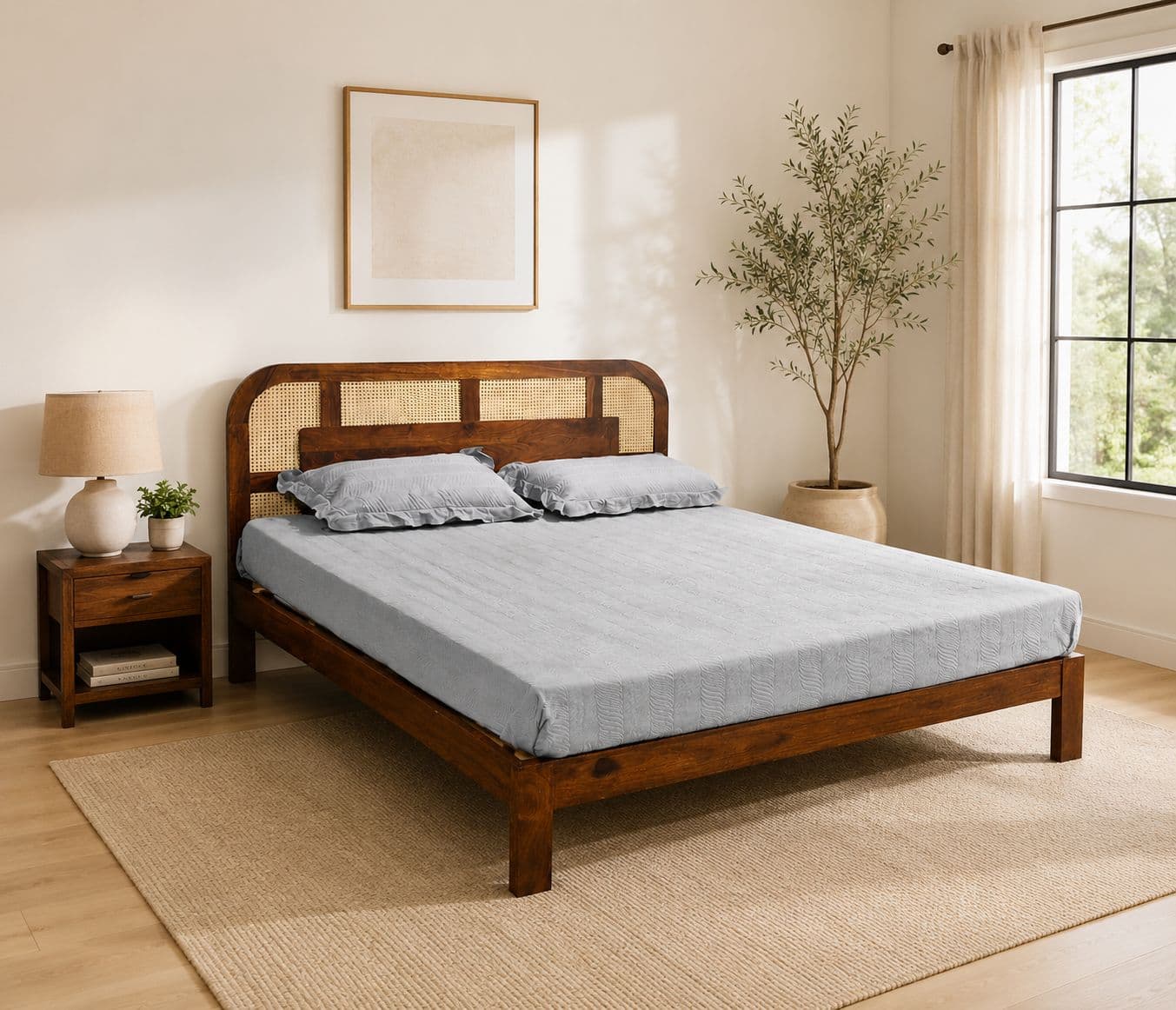 Image 1 for Surano Queen Sized Bed Without Storage (Solid Sheesham Wood, Brown)