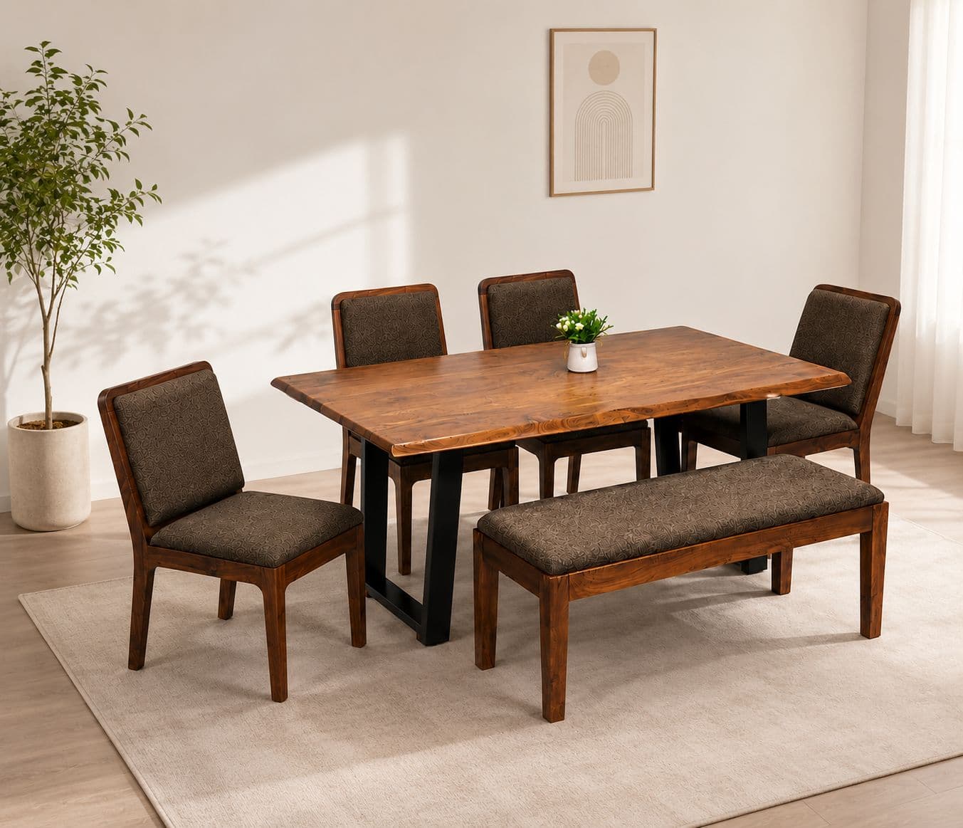 Live edge 1+4+Bench Solid Acacia Wood (BTM)