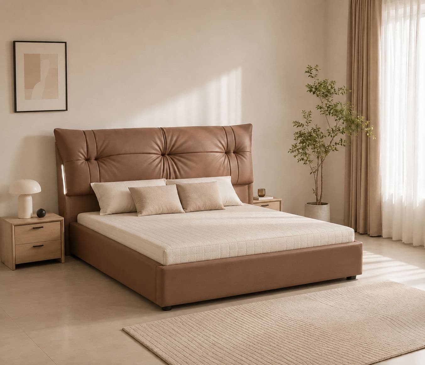 2508 Leather Cot Queen With Hydraulic Multi Layer Solid Wood Full Grain Leather (EC)