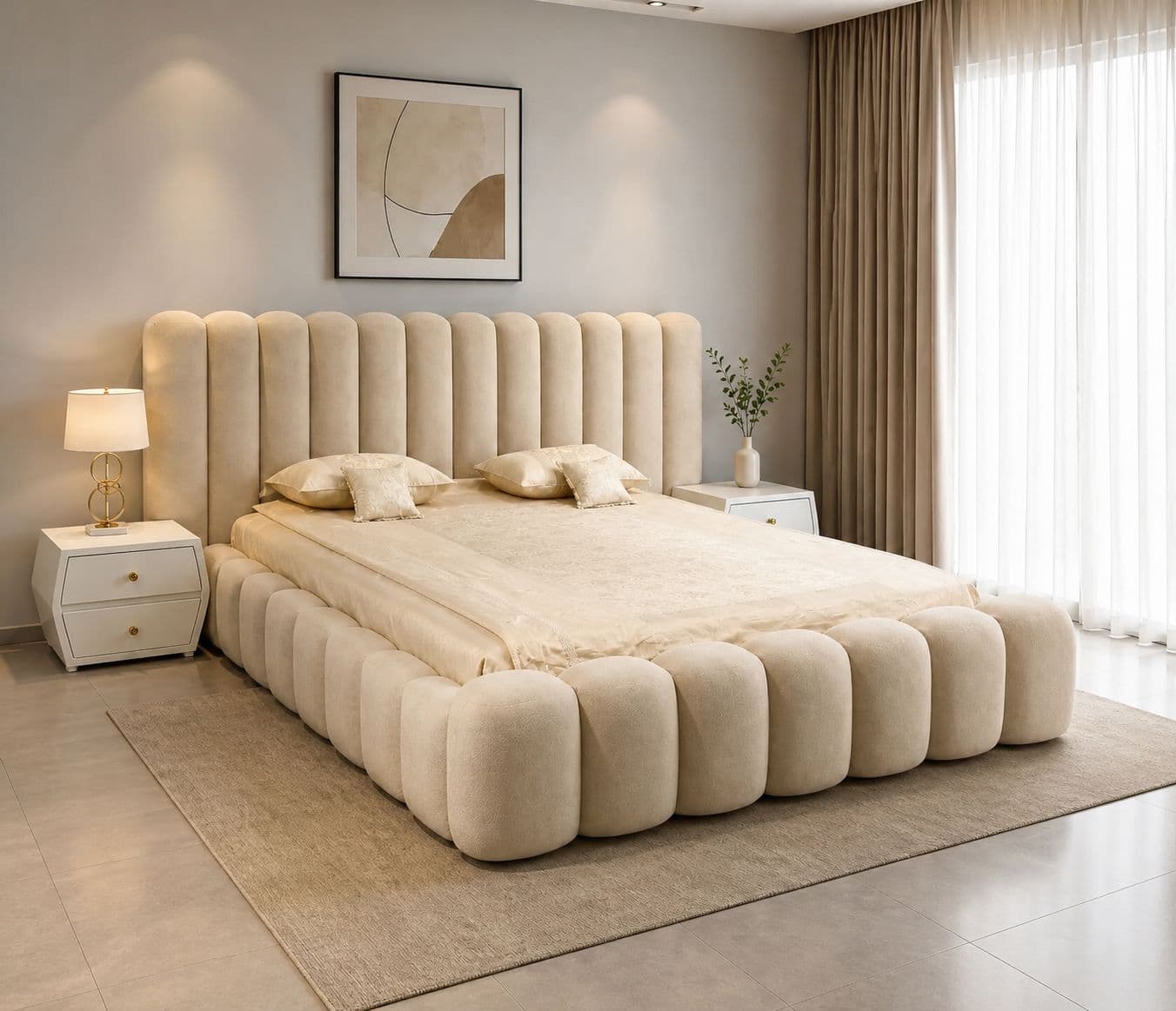 Image 1 for Customised Cot King Size Hydraulic Storage With 2 bed Side Table Marandi Wood