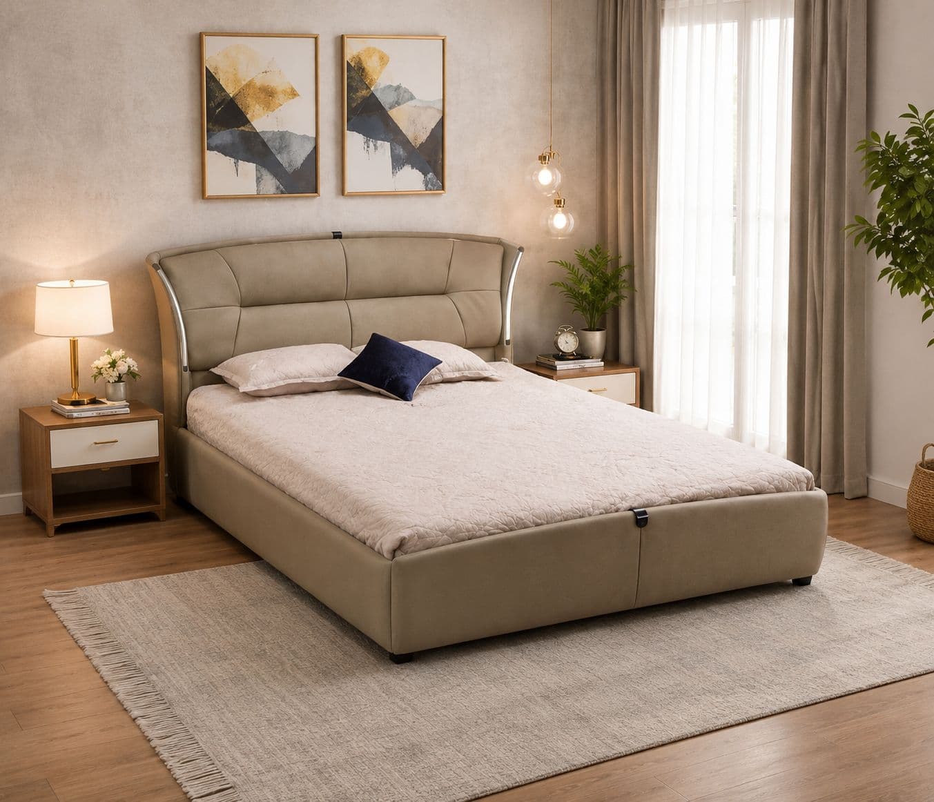 Image 1 for 2528 King Size Without Storage Pine Wood Frames With Leather Upholstery (HYD)