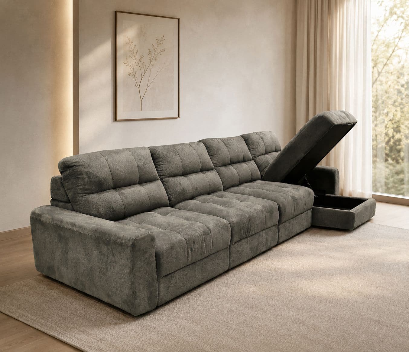 80552 Electric Slider 3+ Lounger Velvet Suede Fabric (BS-CP)