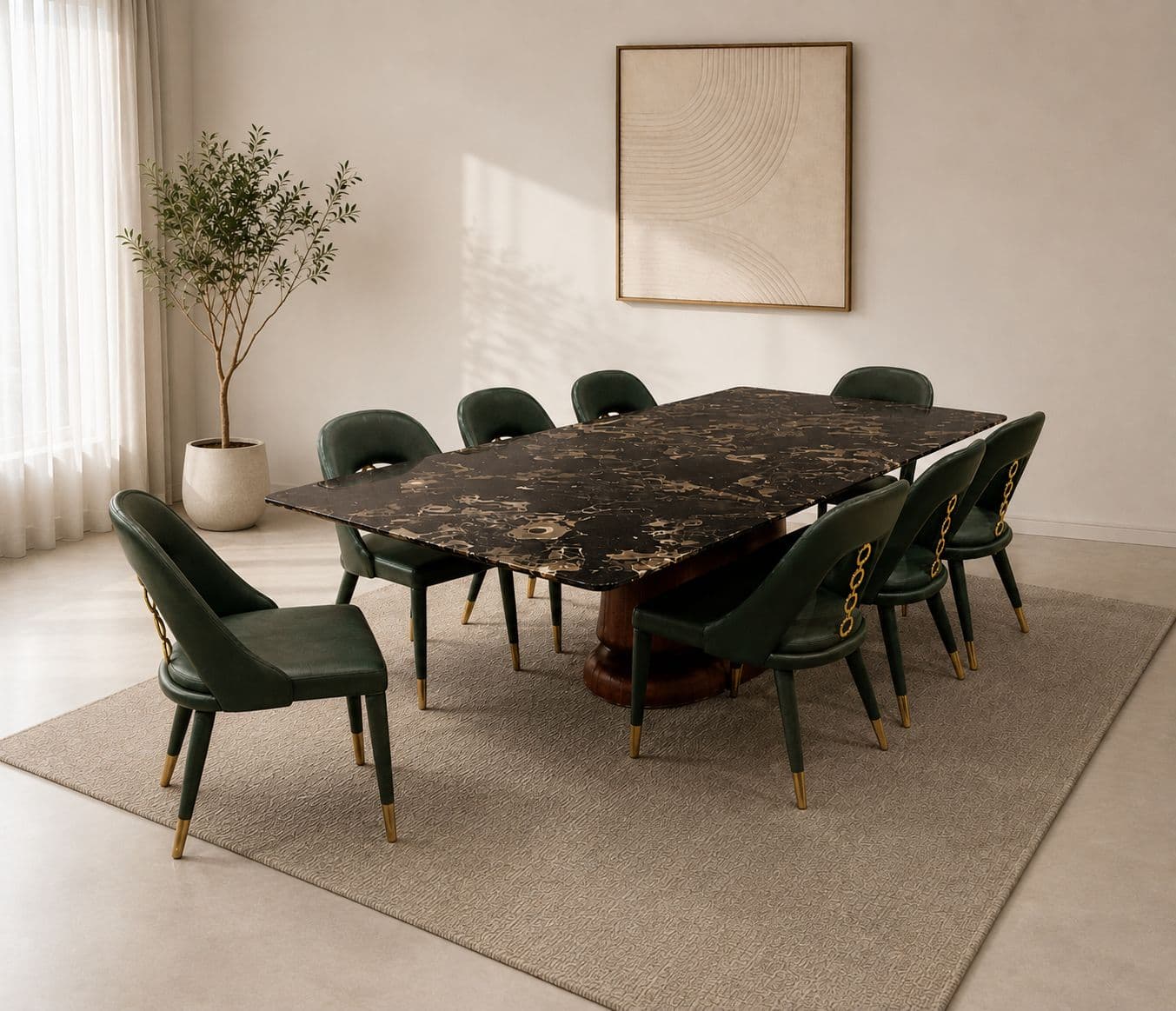 Dining Set 1+8 Seater (2310/824) Wood Marble Top (Size - 7.3×3.8) & Leatherette (CP OTD)