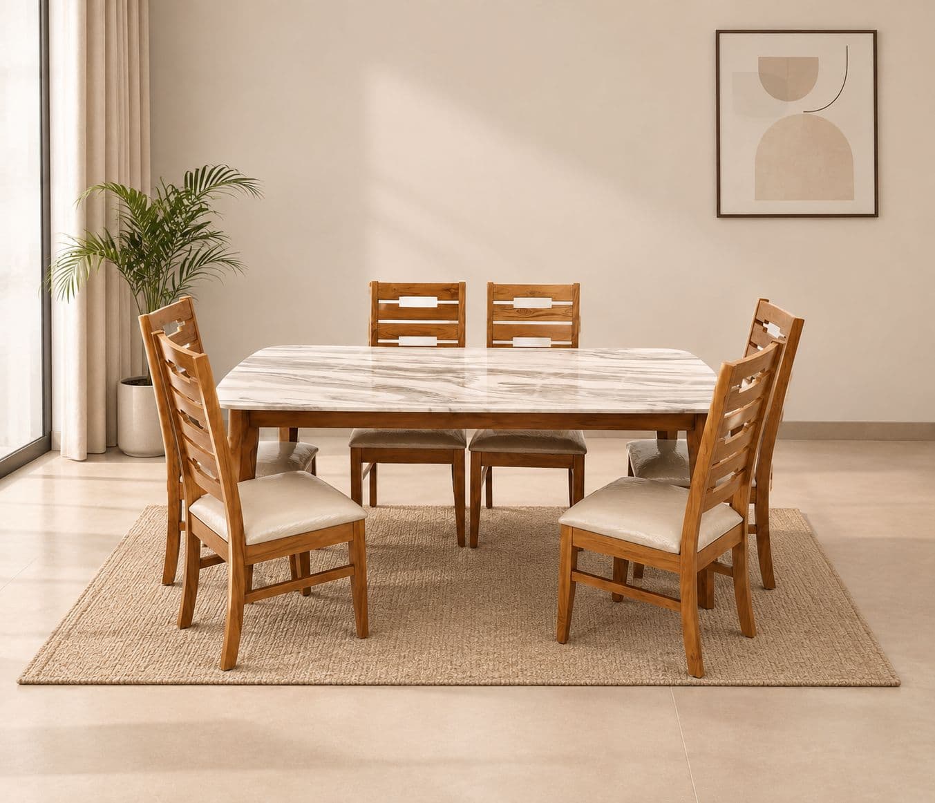 Image 1 for Imperium Elite 1+6 Dining Set Teakwood With Marble Top (HYD)(EC)