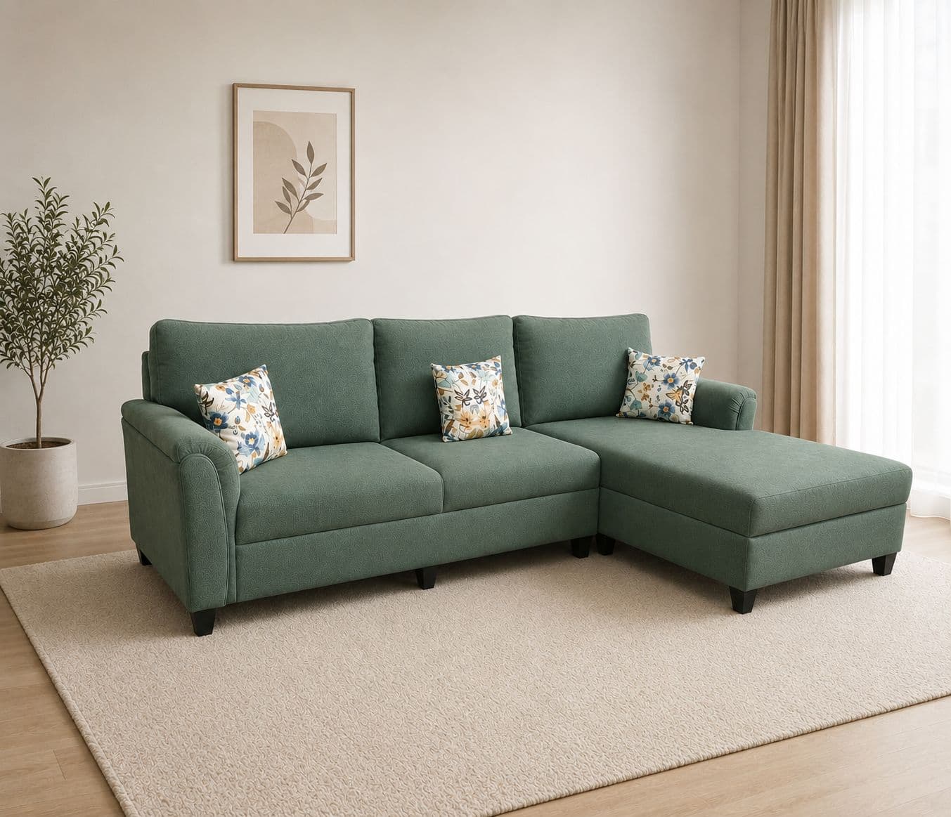 Image 1 for Aldo Sofa 3+Lounger With Cotton Jute Fabric (BSK)