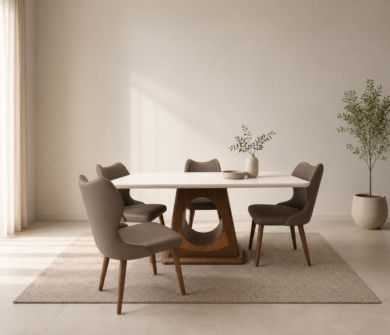 Dining Set 1+4 Seater Dt 186/3588 chair 701 Composite Marble Top Ash Wood With Metal Strip