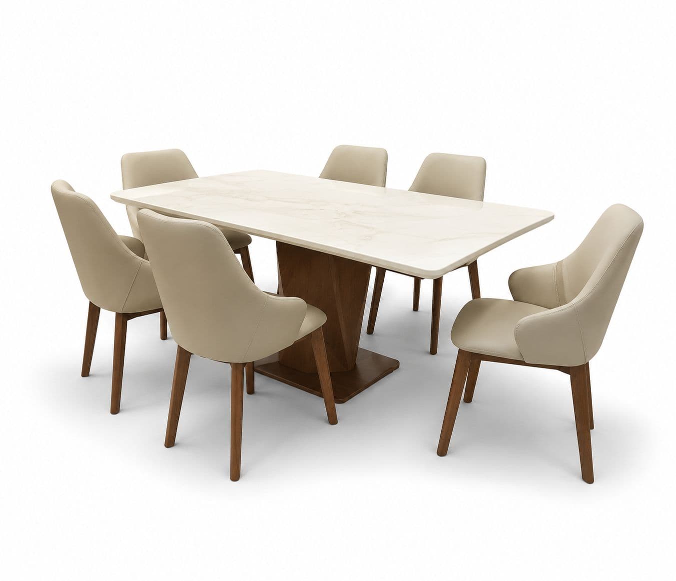 Image 5 for Dining Set 1+6 Seater 3663/D -302 Marble Top With Ash Wood With Metal Strip (BTM)