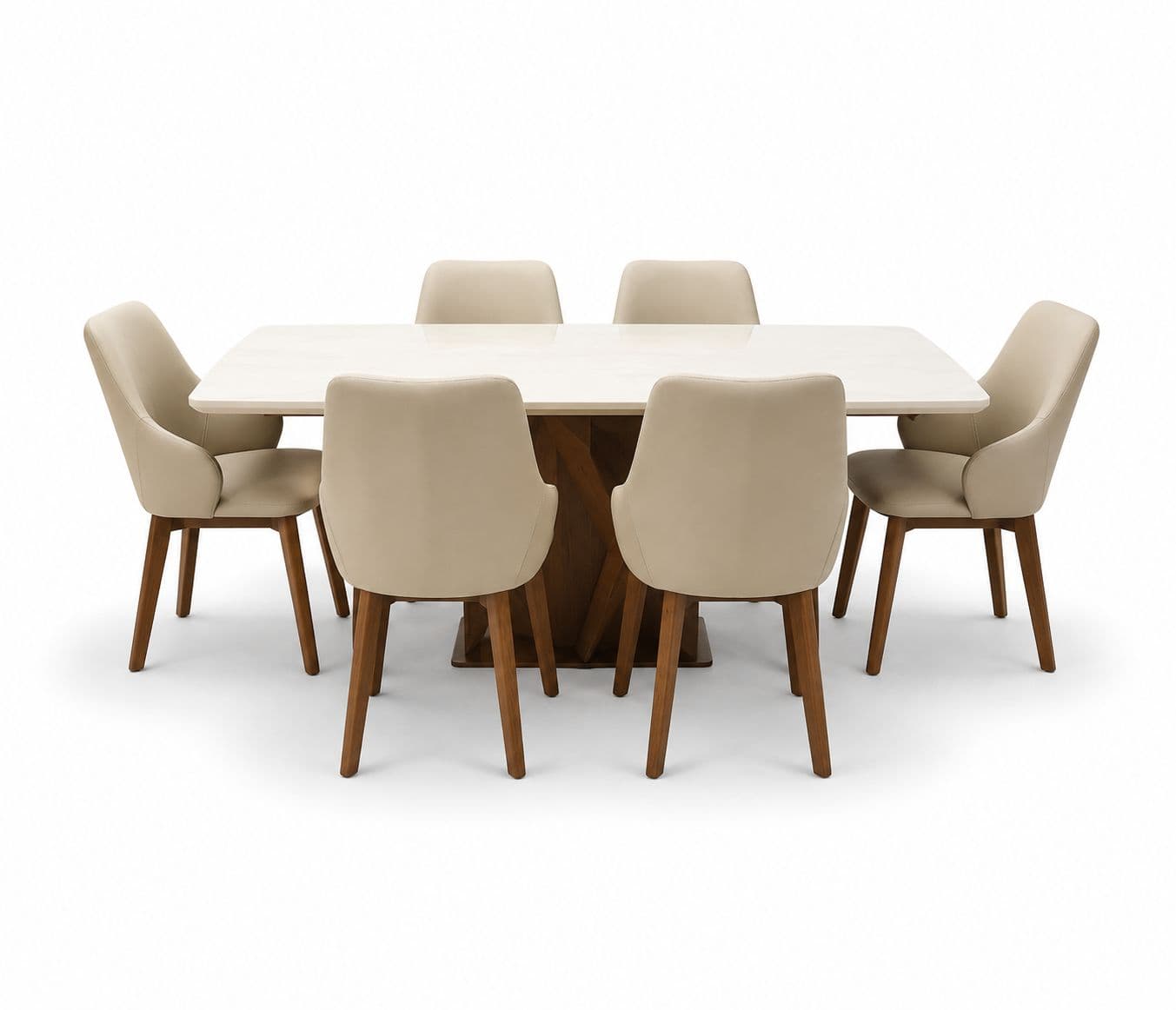 Image 3 for Dining Set 1+6 Seater 3663/D -302 Marble Top With Ash Wood With Metal Strip (BTM)