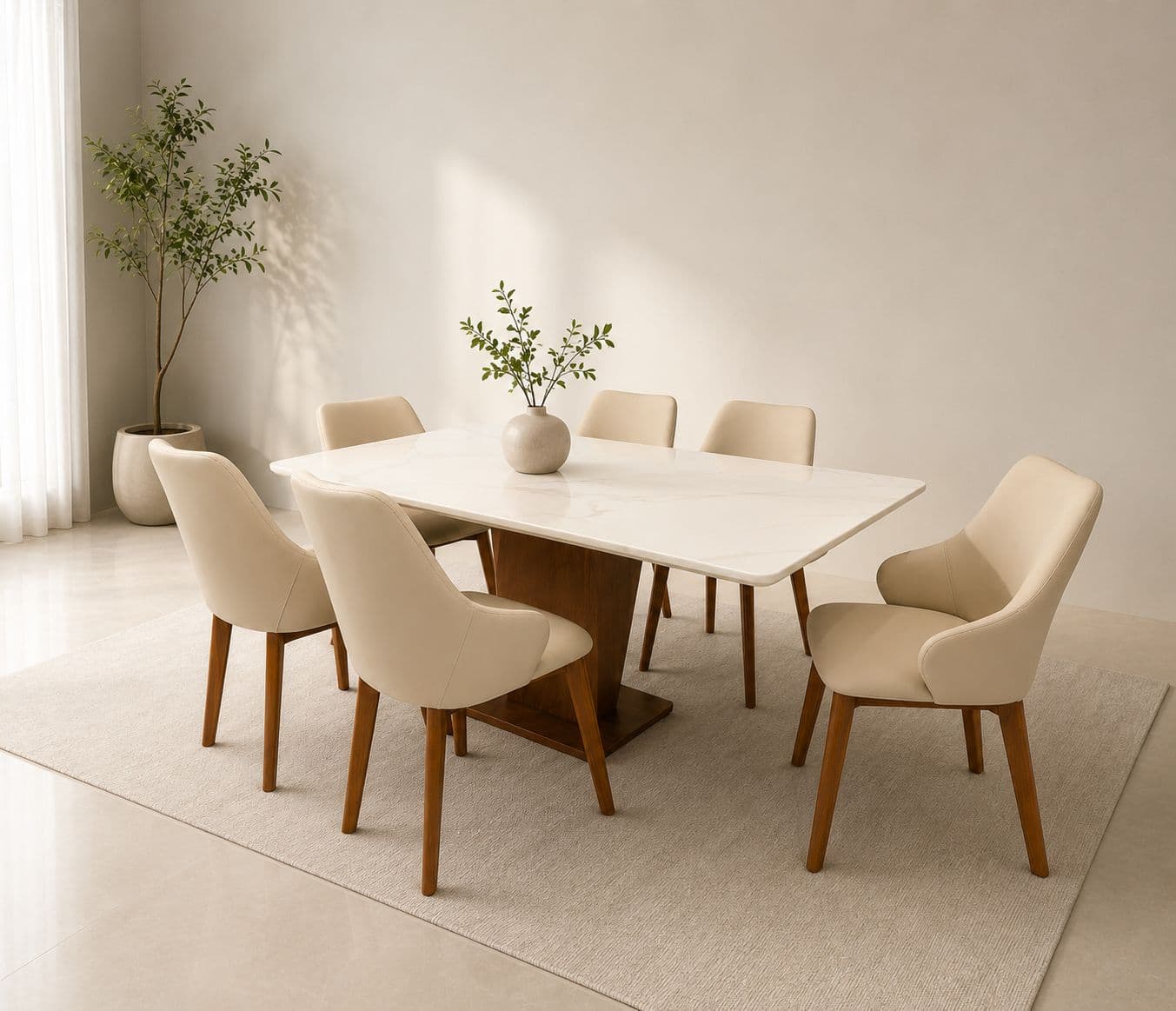 Image 1 for Dining Set 1+6 Seater 3663/D -302 Marble Top With Ash Wood With Metal Strip (BTM)