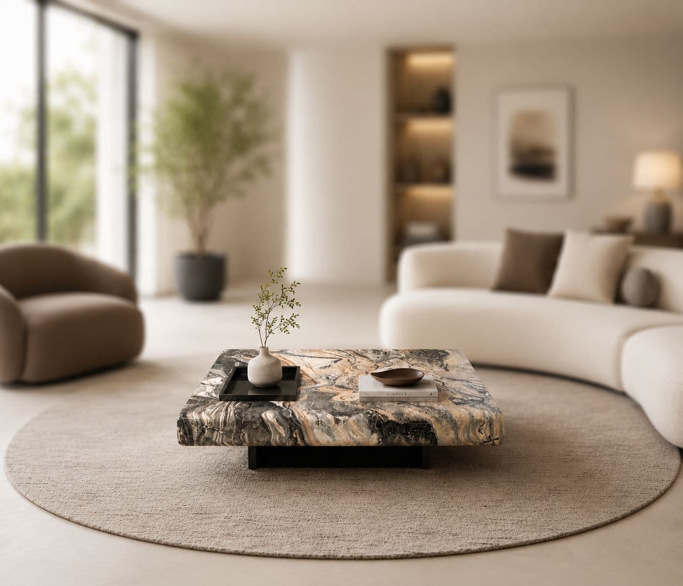 Image 1 for Center Table S2002 With Marble Top And Metal Base Support (HYD)