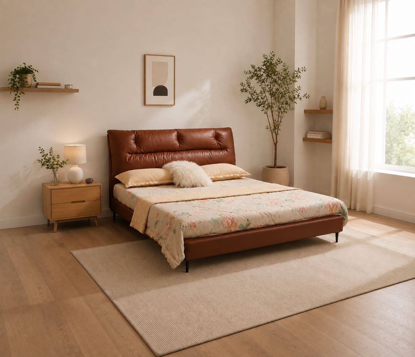 1366 King Size Bed Without Storage With Leather Upholestry And Pine Wood Frames