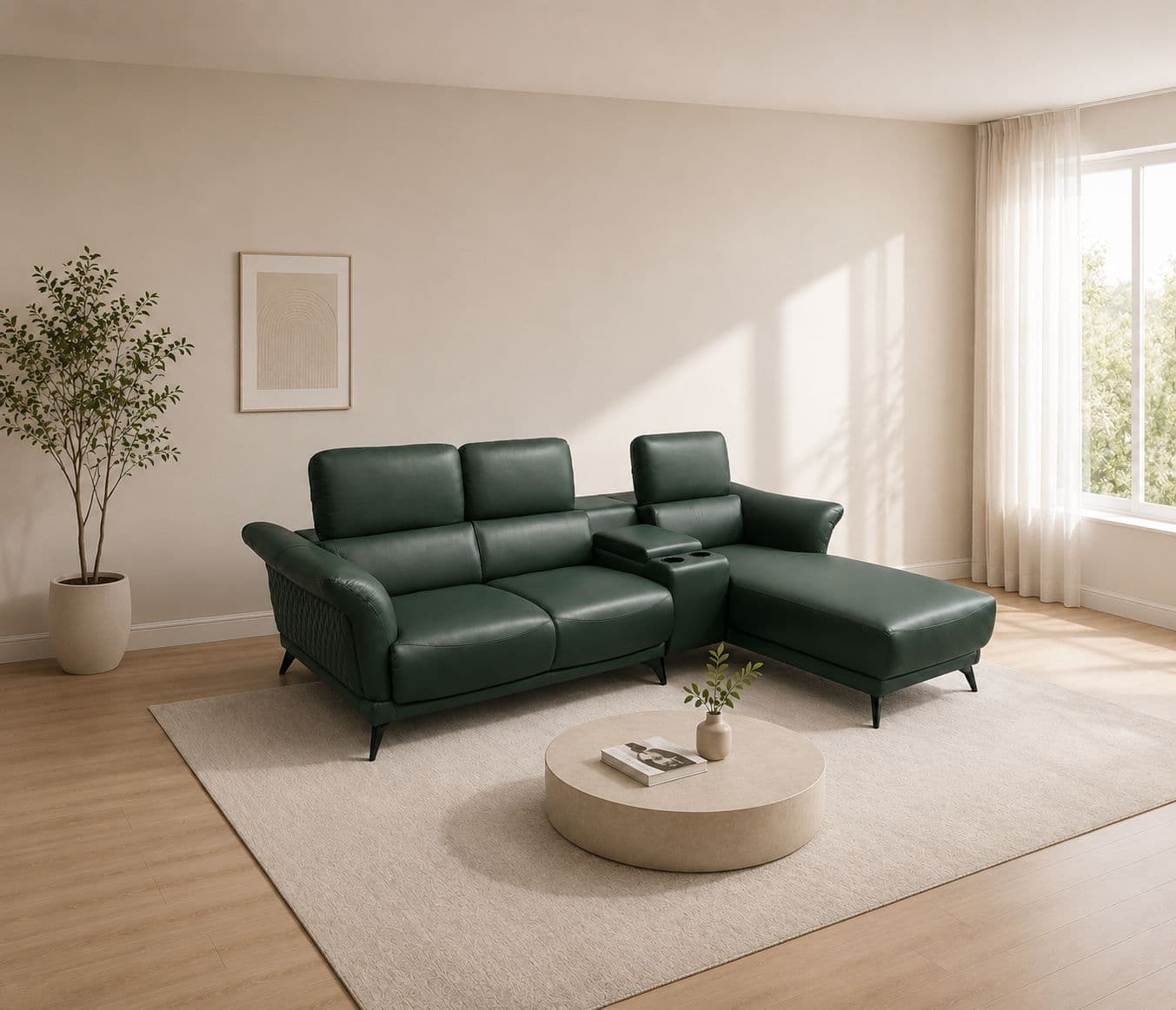 Image 1 for Leather Sofa 2+C+Lounger 2 Seater+ Console+Lounger Pure Body Touch Leather (HYD OTD)