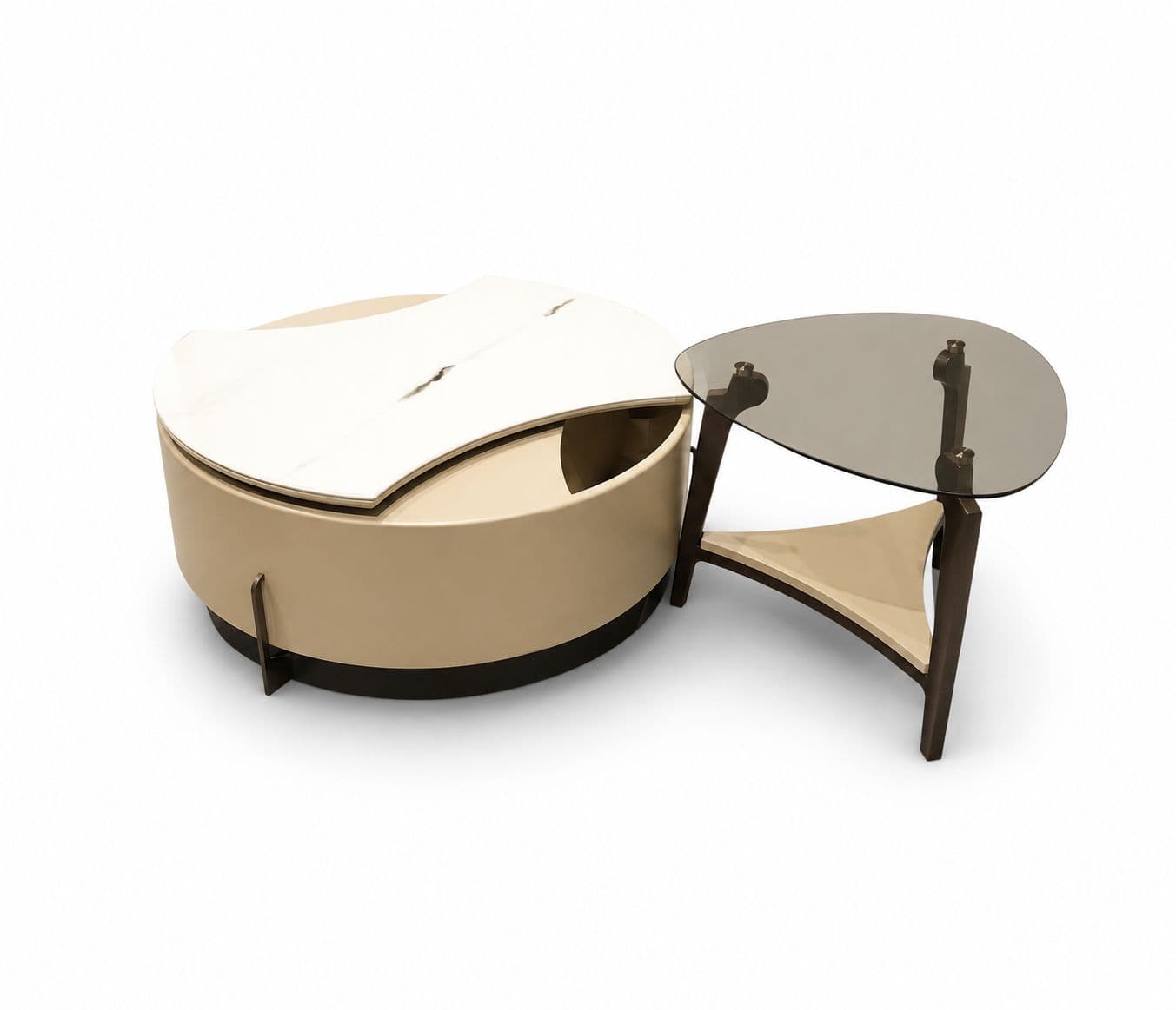 Image 3 for CT 8116 Marble Top With Wooden Duco Paint Finish Base And Glass Side Table (HYD)