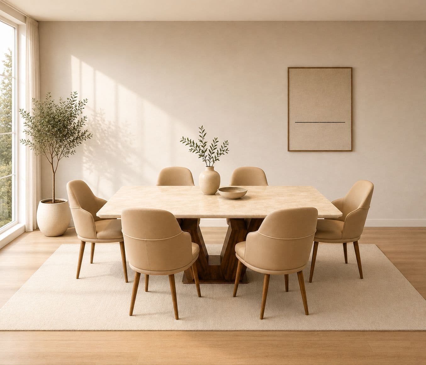 Dining Table 1+6 Seater B658/101/2401 With Marble Top And Ash Wood Base