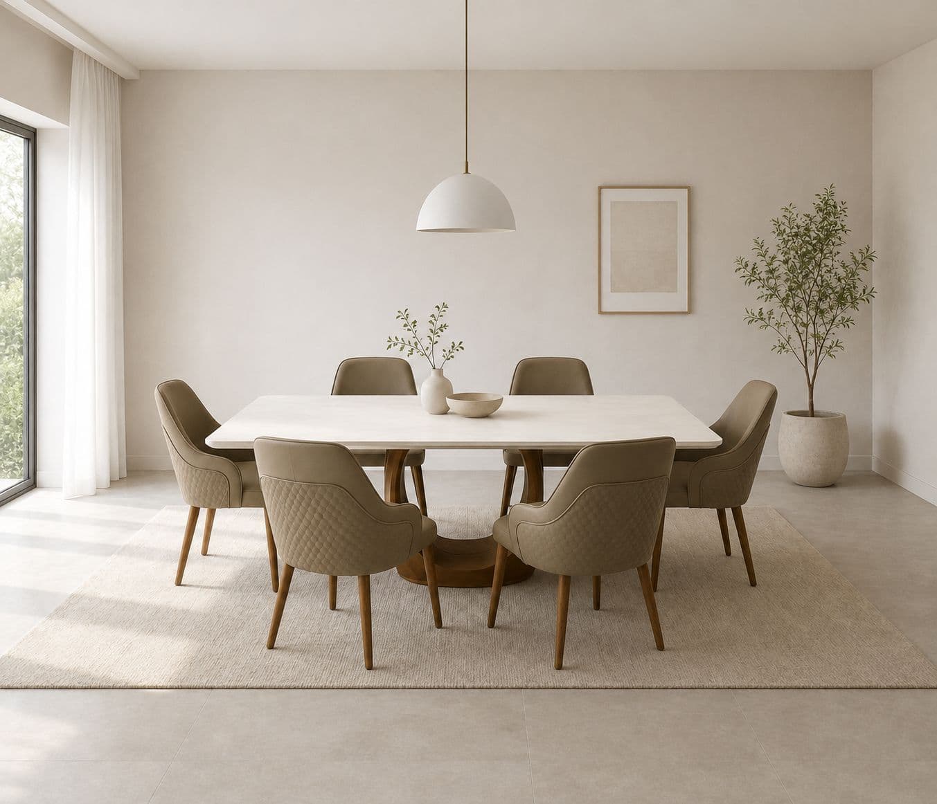 Dining Table 1+6 Seater 180/3588/709 With Marble Top And Wooden Base