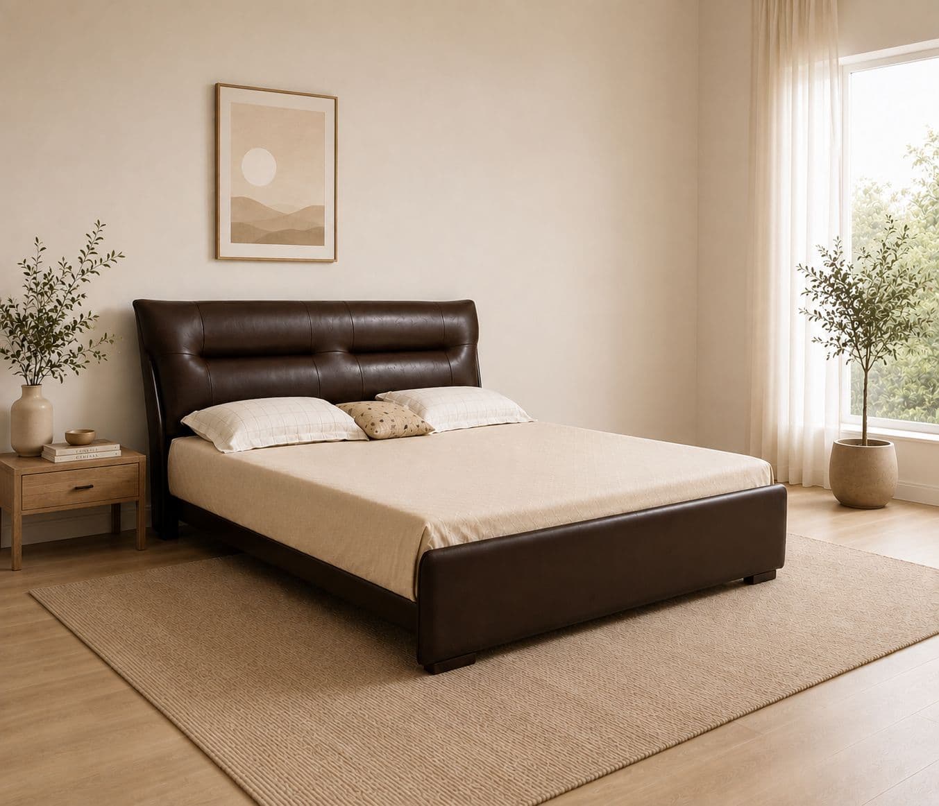 ZK013 King Size Bed Without Storage With Leather Upholestry And Pine Bed Frames