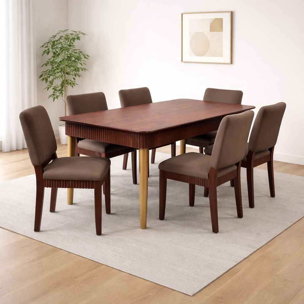 Image 1 for Fluted 1+6 Seater With Wooden Top Dining Set (BSK OTD)