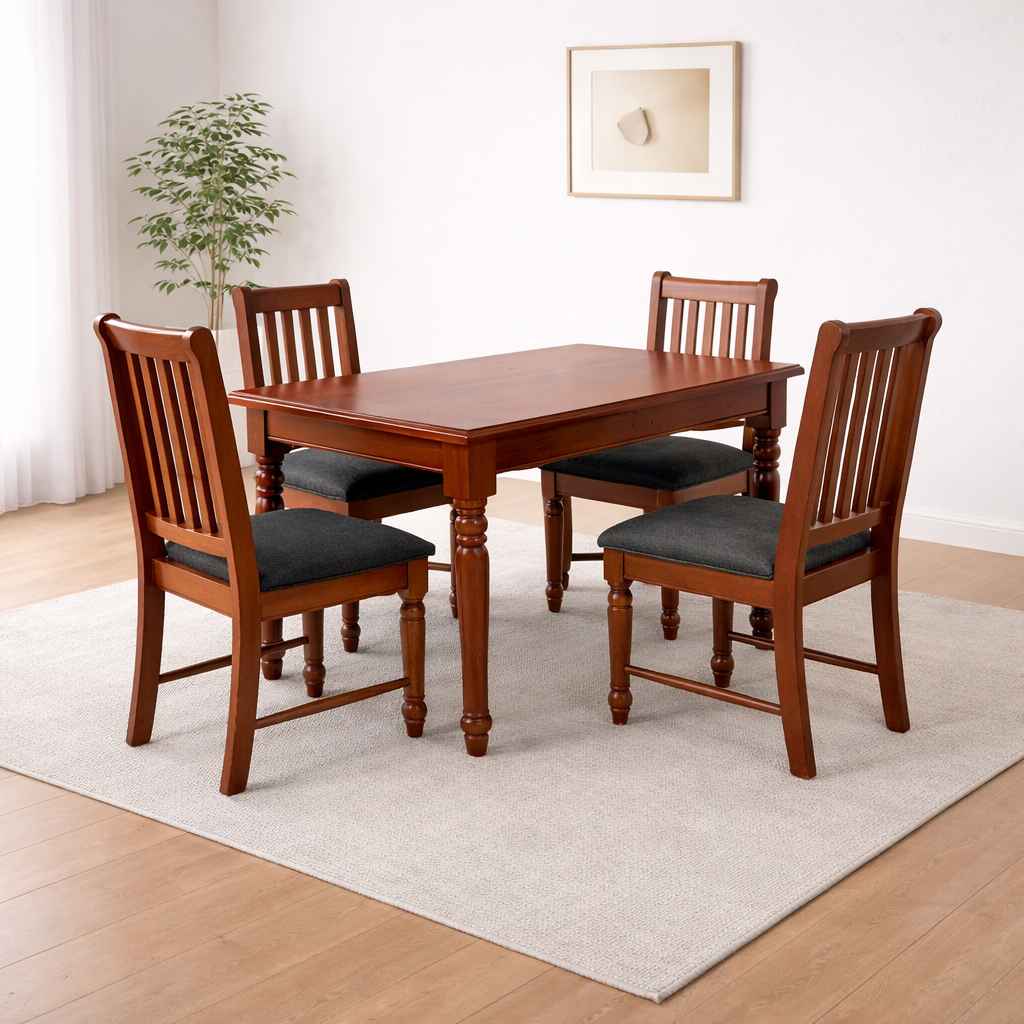 Image 1 for Ikea 4 Seater Solid Wood Dining Set with Premium Fabric Upholstery (BWD)