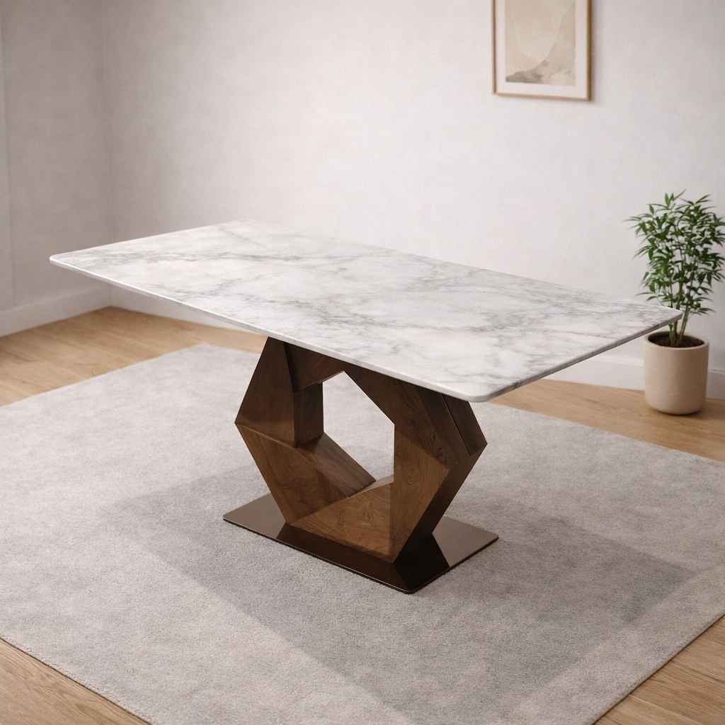 Image 1 for ZL002 6 Seater Marble Dining Table with Wooden Base