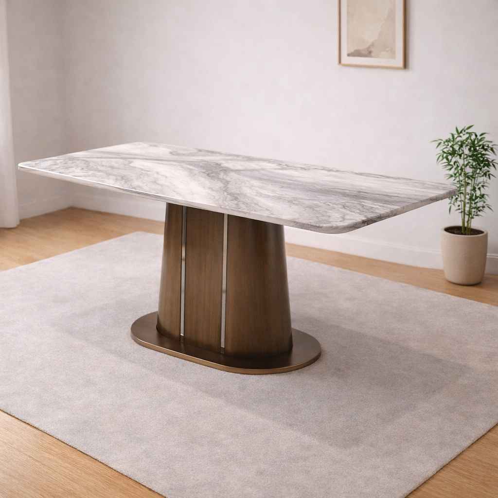 Image 1 for T03/BA03 6 Seater Marble Dining Table with Wooden Base