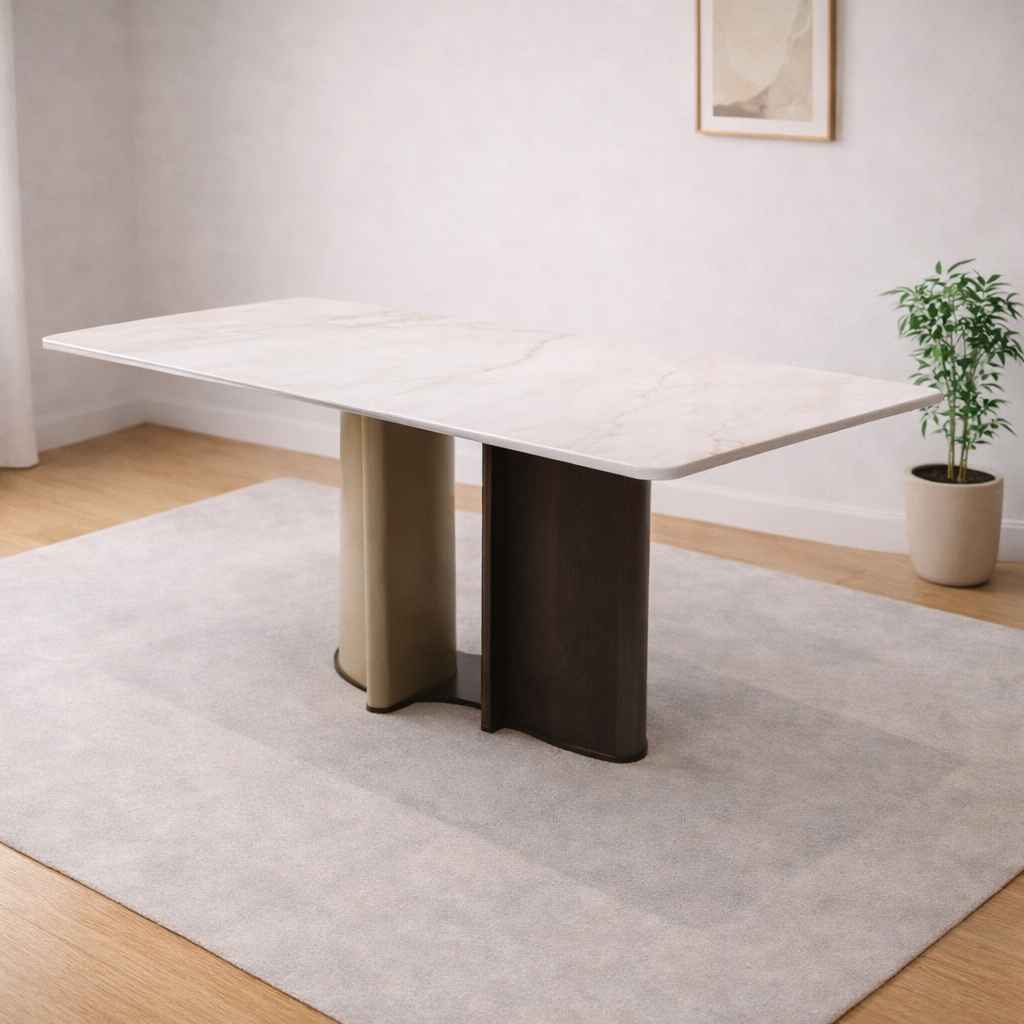 Image 1 for T-111 6 Seater Marble Dining Table with Metal Base