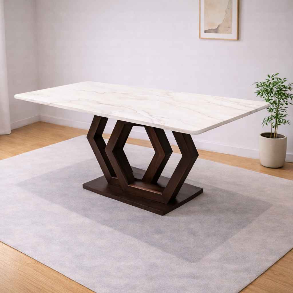 Image 1 for Axon 6 Seater Marble Dining Table with Wooden Base