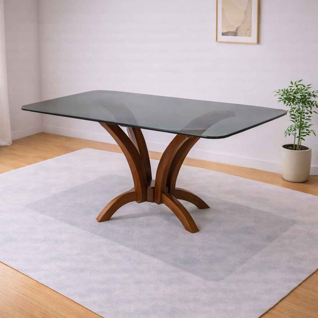 Image 1 for Megan 4 Seater Glass Dining Table with Wooden Base